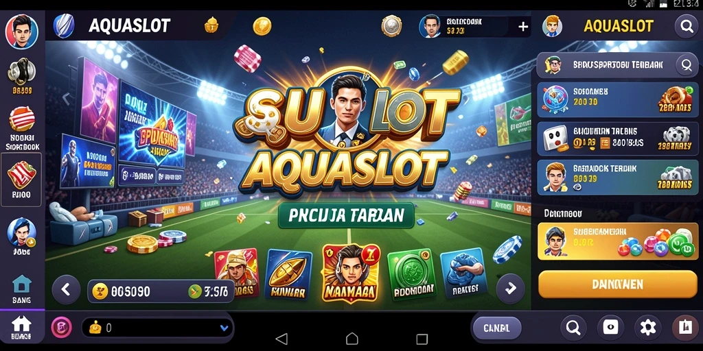 Screenshot utama AQUASLOT menunjukkan tampilan menarik dari taruhan olahraga.