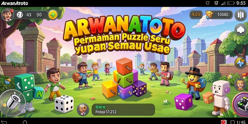 Tampilan gameplay menyenangkan dalam ARWANATOTO dengan teka-teki warna-warni.