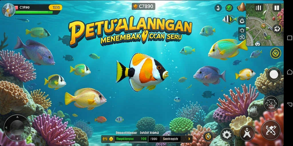 Gameplay seru menembak ikan dengan berbagai warna dan bentuk.