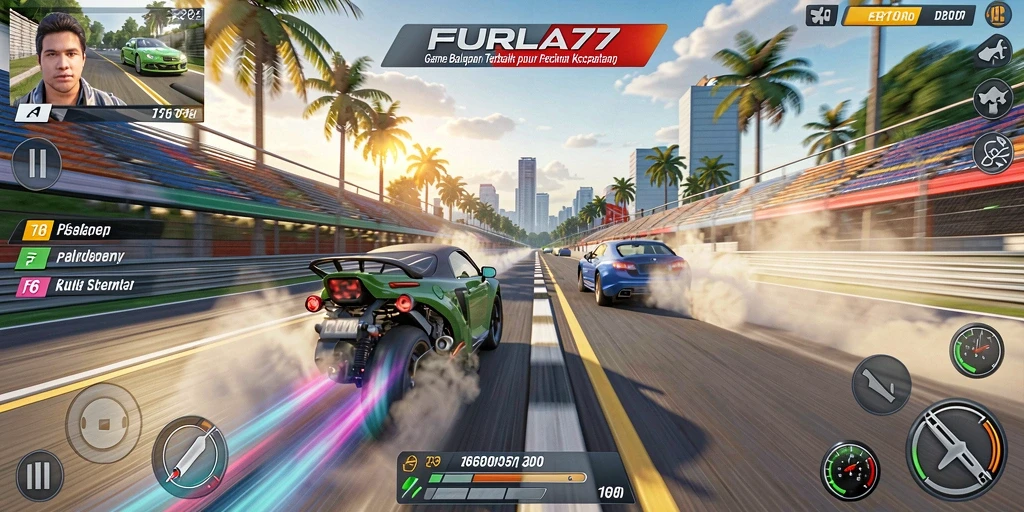 Screenshot gameplay FURLA77 menampilkan aksi balapan mendebarkan dan grafis menawan.