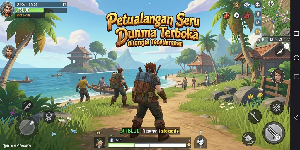 Screenshot gameplay JTBLUE menampilkan dunia terbuka yang luas dan penuh petualangan.