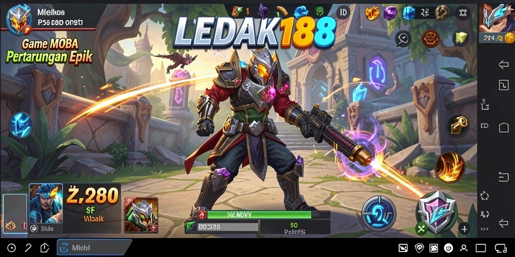 Tangkapan layar LEDAK188 menampilkan aksi intens dalam pertempuran MOBA.