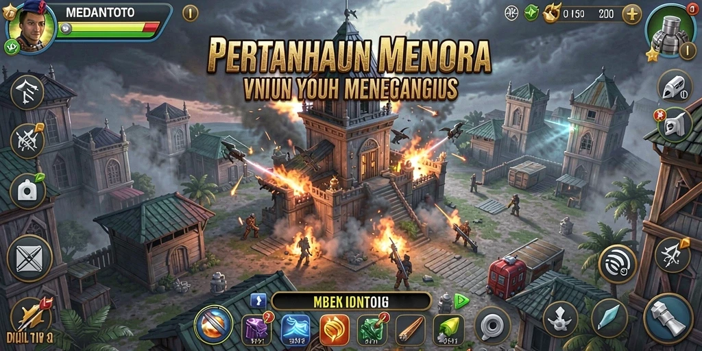 Screenshot utama MEDANTOTO yang menunjukkan aksi seru dalam Tower Defense.