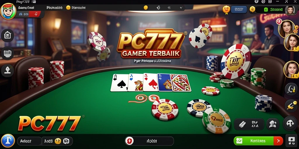 Tampilan gameplay Poker yang mengasyikkan dengan kartu dan meja.