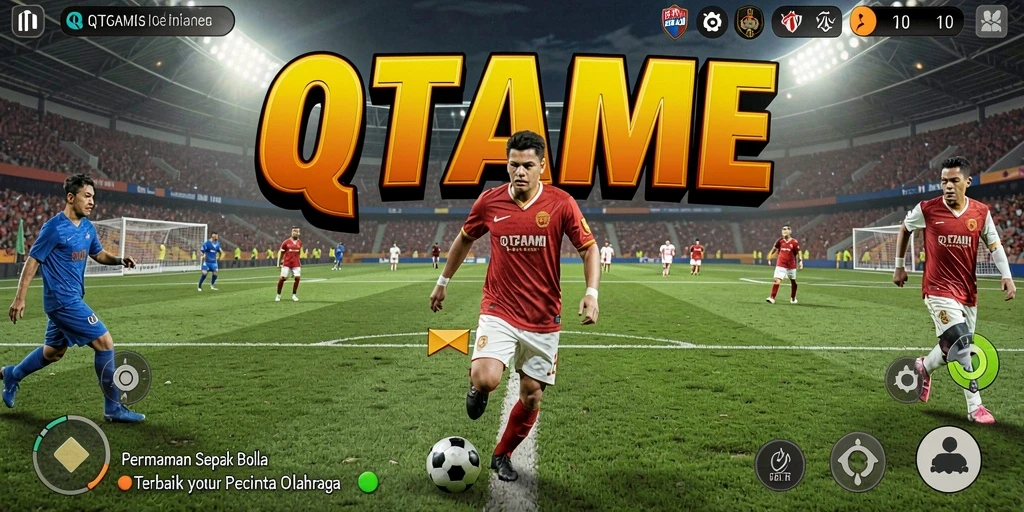 Screenshot gameplay menampilkan aksi seru pertandingan sepak bola.
