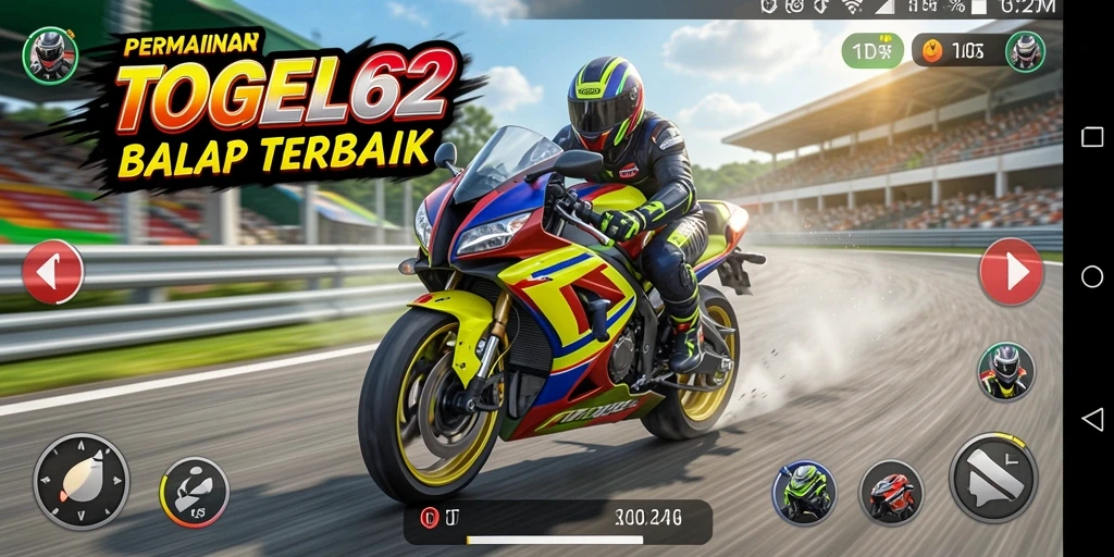 Screenshot gameplay TOGEL62 menunjukkan adrenalin tinggi balapan motor.